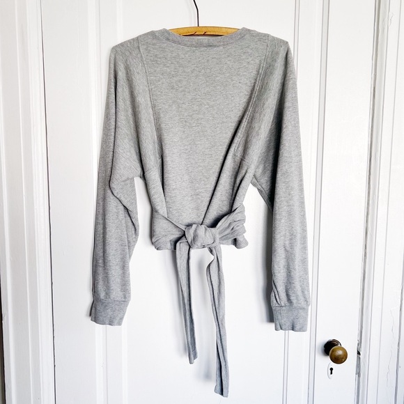 ALC • Atlas Tie-Front Sweatshirt grey terry knit dolman sleeve wrap waist - Picture 10 of 13